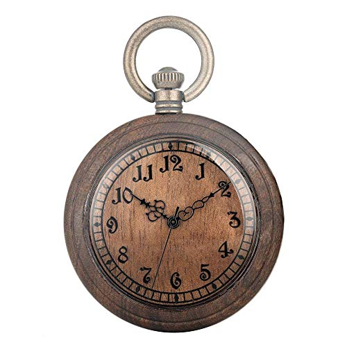 Yxxc Maravilloso Reloj de Bolsillo de Cuarzo con Esfera marrón para Mujer, Relojes de Bolsillo de Madera con números árabes claros para Mujer, excelente Reloj Colgante de Madera de Cara