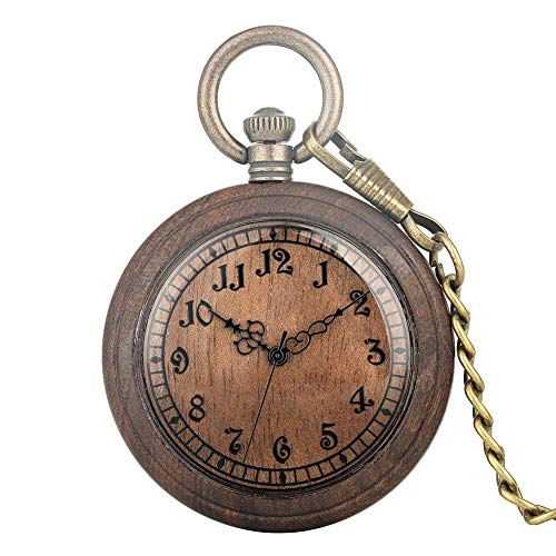 Yxxc Maravilloso Reloj de Bolsillo de Cuarzo con Esfera marrón para Mujer, Relojes de Bolsillo de Madera con números árabes claros para Mujer, excelente Reloj Colgante de Madera de Cara