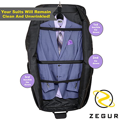 ZEGUR Funda para Ropa para 3 Trajes o Vestidos Ideal como Equipaje de Mano – Maletín de Viaje de Ocio o de Negocios de 1 m – Bolsa con Compartimentos y con Correa para el Hombro Ajustable – Negro