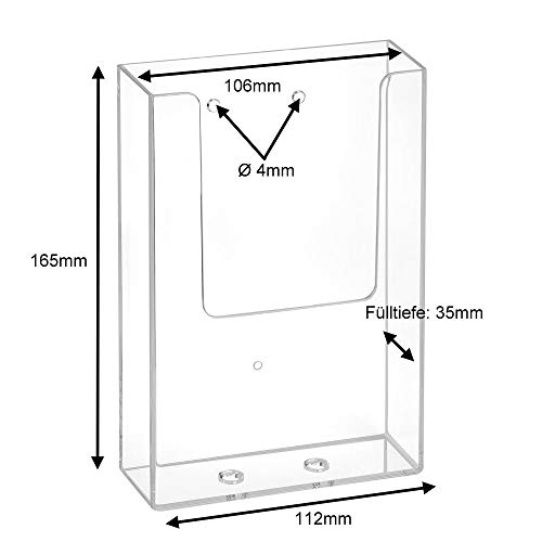 Zeigis® - Soporte de pared para folletos de largo DIN, con orificios para taladrar, para folletos o catálogos, de montaje en pared, transparente