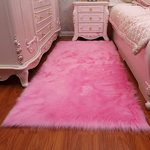 ZHUAN Alfombra de Piel de Oveja de imitación, Alfombra de Pelo Largo súper Suave Alfombra mullida y Peluda Dormitorio Alfombra de Noche, Silla Funda de sofá, Rosa Lavable a máquina 50x110cm (20x43