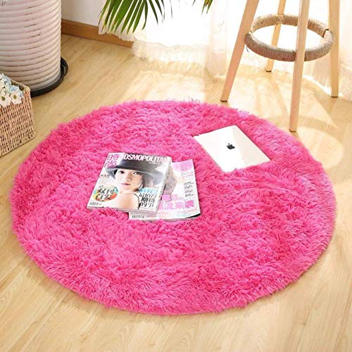 ZHUAN Alfombra Redonda Peluda Alfombra súper Suave de Pelo Largo Alfombra de Felpa Alfombra Lavable Alfombras Antideslizantes para niños Sala de niñas Sala de Estar - Rosa 80 cm (31 Pulgadas)