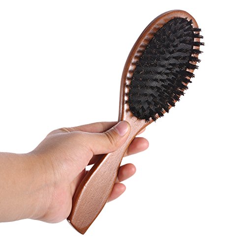 zroven Jabalí con cerdas naturales del cepillo de pelo del peine oval antiestático Paddle extensión del pelo de cepillo de masaje del cuero cabelludo mango de madera de haya