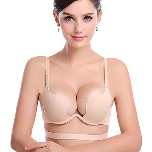 ZUKULIFE Mujer Delgado De encaje Deep U Push Up 3/4 Taza de Sujetador - (Albaricoque ES-95B)