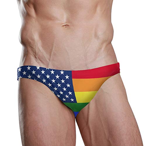 ZZKKO - Bikini de playa con bandera nacional para hombre, ropa interior deportiva, Hombre, Bandera del orgullo gay de América, L