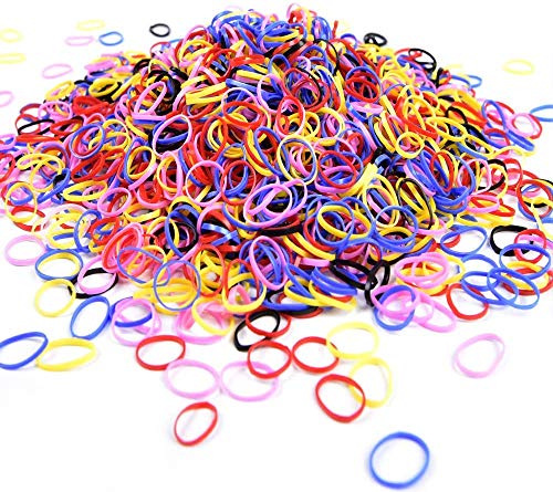 1000 PCS Mini bandas de goma，Mini bandas elásticas pequeñas bandas elásticas para el cabello Bandas de goma para Cabello De Niños Cabello (negro + colorido)