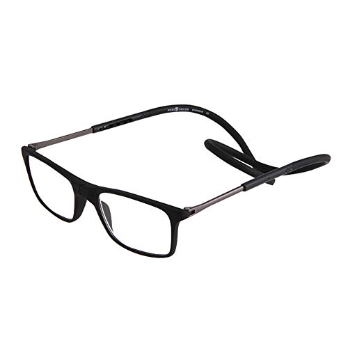 2-Pack Gafas de Lectura Magnéticas Plegables para Hombre y Mujer +2.50(60-64 años) Presbicia Vista Montura Regulable Colgar del Cuello y Cierre con Imán, Negro