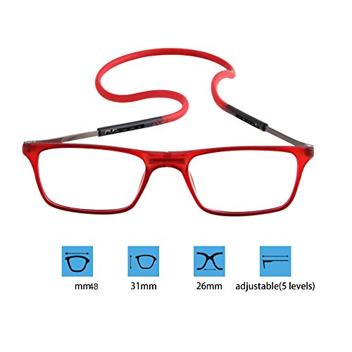 2-Pack Gafas de Lectura Magnéticas Plegables para Hombre y Mujer +2.50(60-64 años) Presbicia Vista Montura Regulable Colgar del Cuello y Cierre con Imán, Negro