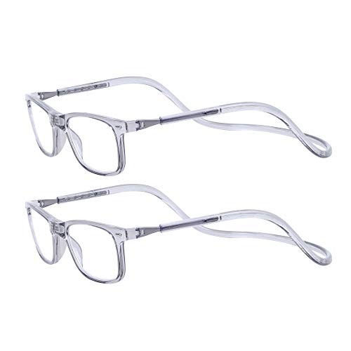 2-Pack Magnéticas Gafas de lectura Plegables +2.5 Presbicia Vista para Hombre y Mujer Montura Regulable Colgar del Cuello y Cierre con Imán +2.5(60-64 años)