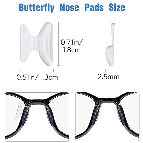 20 Pares 2,5 mm Almohadillas de Nariz en Forma de Mariposa de Gafas Almohadillas de Nariz Adhesivas Antideslizantes de Silicona Suave Almohadillas de Nariz de Gafas TR-90 (Blanco Claro)