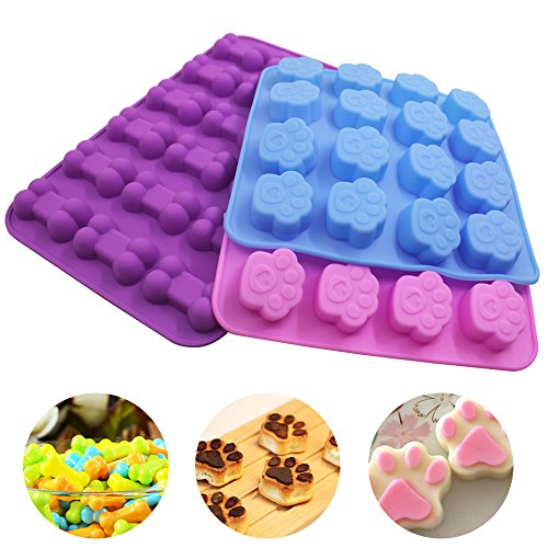 3 moldes de silicona en forma de hueso y hueso, FineGood chocolate Candy jabón bandejas, 18 cavidades, 2 unidades de 16 cavidades