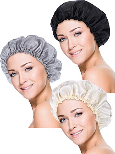 3 Piezas Gorra de Dormir Tapa de la Noche del Capo de Satén para Dormir Turbantes de Cabello Suave para Mujeres y Niñas (Conjunto de Estilos 1)