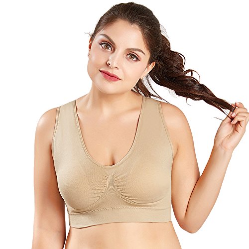 3 Piezas Sujetador Deportivo para Mujeres Sin Costuras Yoga Racerback Top con Almohadillas Extraíbles Ultimate Corriendo Gimnasio Ropa (5XL: 48/50, Desnudo x3)