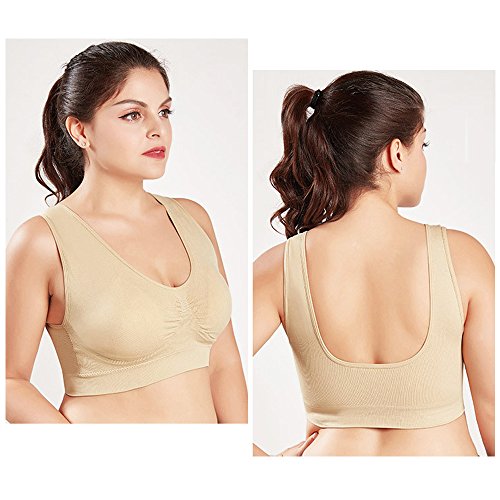 3 Piezas Sujetador Deportivo para Mujeres Sin Costuras Yoga Racerback Top con Almohadillas Extraíbles Ultimate Corriendo Gimnasio Ropa (5XL: 48/50, Desnudo x3)