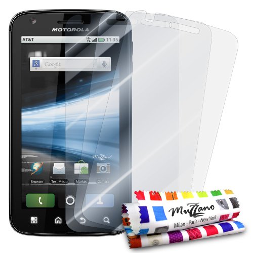 3 Protecciones de Pantalla transparentes para MOTOROLA ATRIX "UltraClear" Originales de MUZZANO de Calidad PREMIUM - Tratamiento Anti-rayado, Anti-rastro y Anti-polvo + De regalo 1 ESTILETE + 1 PAÑO MUZZANO