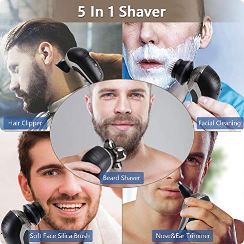 5 en 1 Afeitadora El¨¦ctrica, Cortapelos Hombre USB Impermeable Cinco cabezas Maquinilla de Afeitar hombre para Nariz O¨ªdo Barbero Facial de limpieza Rotary Calvo Afeitadora Corporal Masculina