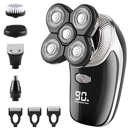 5 en 1 Afeitadora El¨¦ctrica, Cortapelos Hombre USB Impermeable Cinco cabezas Maquinilla de Afeitar hombre para Nariz O¨ªdo Barbero Facial de limpieza Rotary Calvo Afeitadora Corporal Masculina