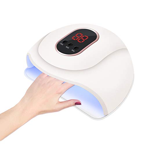 54W Lámpara Secadora de Uñas,LED/UV para Esmalte Uñas de Gel,3 modos para tiempo con Pantalla LCD para Manicura/Pedicure Nail Art en el Hogar y el Salón(Blanco)