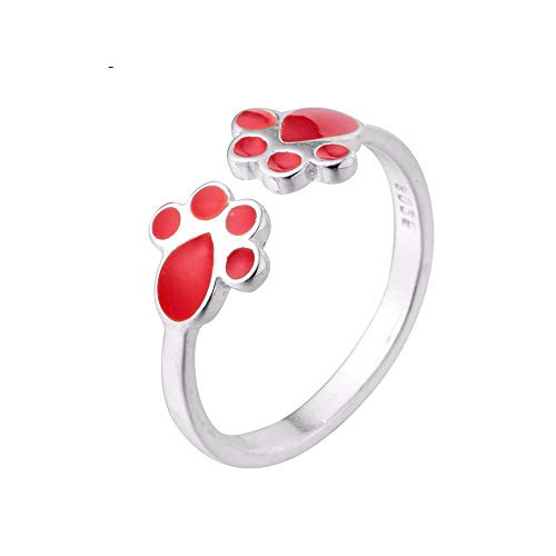 925 Anillo De Plata Mujer Ajustable,Lindo Gato Pata De Perro Mascota Una Pieza De Anillo Dedo Anillos para Mujer Joven Cachorro De Regalo Anillo Memorial Paw Bisutería