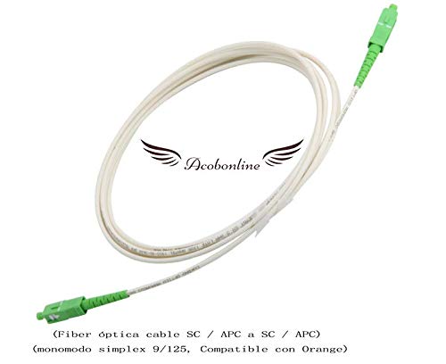 Acobonline Fiber óptica Cable SC/APC a SC/APC monomodo simplex 9/125,Operadores Movistar Jazztel Vodafone Orange Amena Masmovil Yoigo (Blanco 5M)