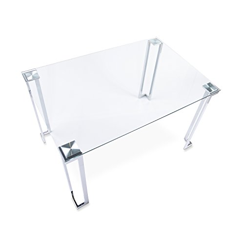 Adec - Dali, Mesa de Salon Rectangular, Mesa de Comedor o Cocina, Acabado en Cristal y Patas Cromadas, Medidas 120 cm (Largo) x 80 cm (Ancho) x 75 cm (Alto)