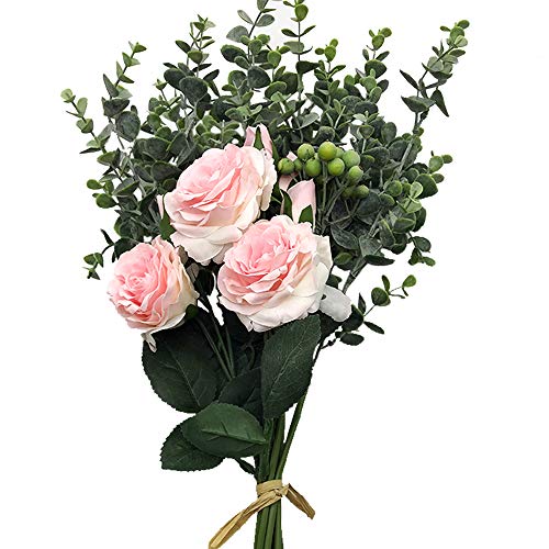 Aisamco Ramo Artificial Flores Surtidas Ramas de Eucalipto Rosa Falsa Bayas Artificiales 46cm de Altura para Mesa Decoración de Oficina en Casa Boda Arreglo Floral Dama de Honor Ramo de Novia