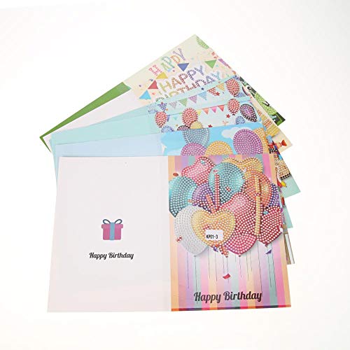 Akaddy 6pcs tarjetas de felicitación de dibujos animados DIY pintura diamante cumpleaños tarjetas postales Craft