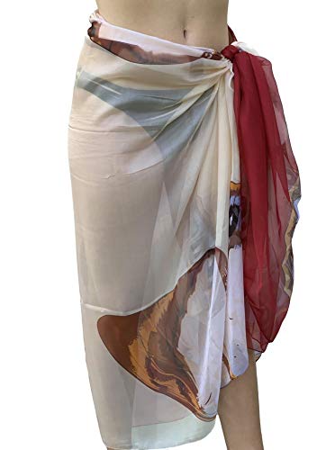 ALBERTO CABALE Sarong Pareo Seda para Mujeres en Verano, para la Playa, Bikini, Traje de Baño Flora Roja Beige