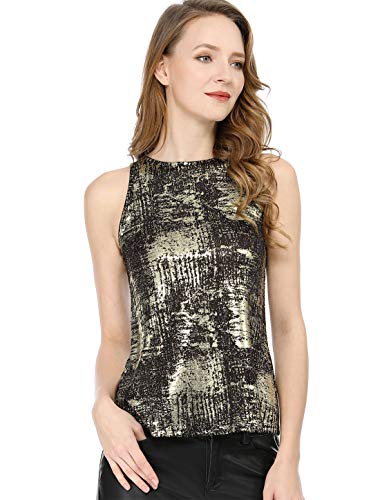 Allegra K Camisola A-Línea Chaleco De Verano Camiseta Sin Mangas Club De Fiesta Brillante Metálico para Mujeres Negro S