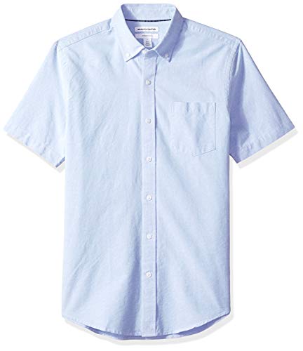 Amazon Essentials – Camisa Oxford de manga corta con bolsillo de corte entallado para hombre, Azul (Blue Blu), US L (EU L)