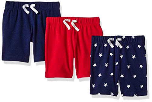 Amazon Essentials - Pack de 3 pantalones cortos con cintura elástica para niño, Uni Americana, 70 cm