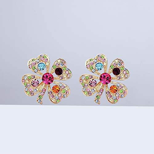 Amosfun Trébol de Cuatro Hojas Broche trébol Ahueca hacia Fuera Rhinestone Solapa Pin St. Patricks Day Decor 2pcs