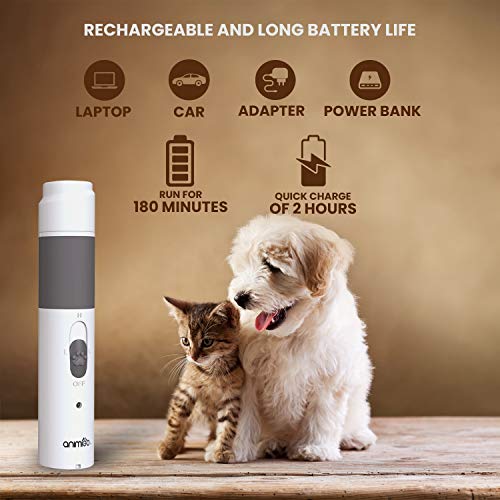 Animigo Lima de Uñas Eléctrico para Perros y Gatos - Cortauñas Eléctrico Profesional, con Batería Recargable USB y Cable, para Todo Tipo de Razas y Tamaños, Cortador Silencioso, Indoloro y Seguro