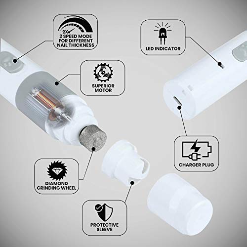 Animigo Lima de Uñas Eléctrico para Perros y Gatos - Cortauñas Eléctrico Profesional, con Batería Recargable USB y Cable, para Todo Tipo de Razas y Tamaños, Cortador Silencioso, Indoloro y Seguro