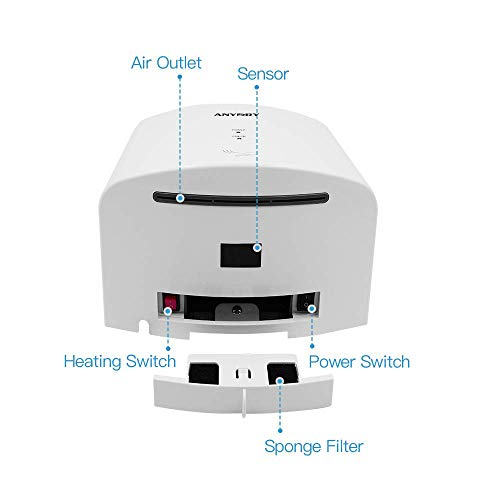 anydry AD2630S Secador de Manos Compacto automático de Alta Velocidad,Comercial y hogar,Cubierta de ABS,1400W,Blanco