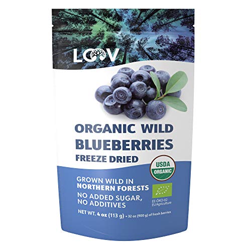 Arándanos silvestres orgánicos secos, sin azúcar añadido, 113 g, arándanos liofilizados cosechados en bosques nórdicos, arándanos silvestres 100% de fruta entera, sin aditivos, sin OMG