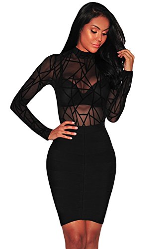 Aranmei Body Elástico para Mujer Body De Manga Larga para Mujer Mono Leotardo Bodycon Jumpsuit Bodysuit Lencería（Rayado Negro, Medium）