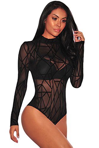 Aranmei Body Elástico para Mujer Body De Manga Larga para Mujer Mono Leotardo Bodycon Jumpsuit Bodysuit Lencería（Rayado Negro, Medium）