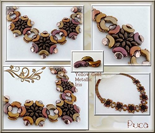 Arcos par Puca Beads, 5x10mm, 25 piezas, cuentas de vidrio prensado checo en la forma de un media luna plana (creciente) con tres agujeros, Alabaster Pastel Light Brown (Pastel Coco)