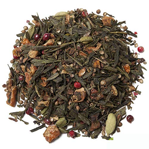 Aromas de Té - Té Verde Arcoiris - Elaborado con Ingredientes Naturales - Con Cardamomo, Canela, Trozos de Manzana, Rodajas de Naranja, Cilantro, Clavo y Pimienta Rosa -100 gr