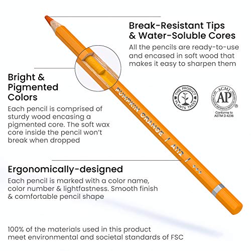 Arteza Lápices acuarelables profesionales, juego de 72, estuche de lápices de colores de dibujo artístico, tonos surtidos brillantes para colorear, mezclar y crear capas con técnicas de acuarela