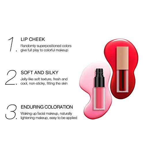 ARTIFUN 2 en 1 Brillo de labios Colorete líquido Acuarela Tinte de Mejillas Doble efecto Larga duración Impermeable Suave, sedoso Suave brillo de labios Colorete 4 colores