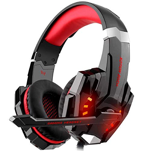 Auriculares Gaming PS4, Galopar Cascos Gaming, Premium Stereo con Microfono Gaming Headset con 3.5mm Jack para PC/Xbox One/Móvil - con Gancho y 2 x Cable de Extensión-Rojo