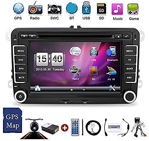 Autoradio 2 DIN Car Stereo Navegacion Compatible para Volkswagen VW Seat Skoda Polo Passat TIGUAN Golf | 7 Pulgadas | Libre Cámara Trasera & Canbus | Soporte GPS Volante BT USB SD (con Mapa de 8 GB)