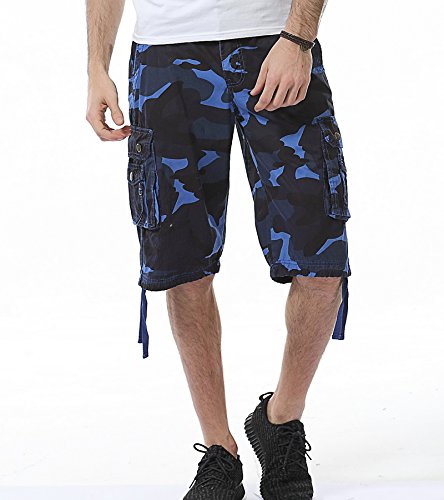 AYG Bermudas Camuflaje Hombre Cargo Shorts(Dark Blue Camo,32)