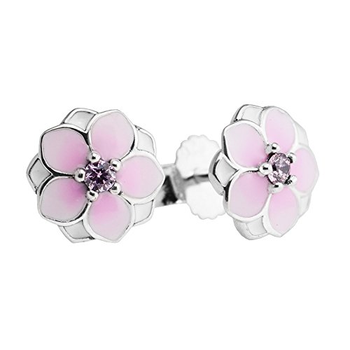 BAKCCI Spring Collection - Pendientes de tuerca con diseño de magnolia, color rosa