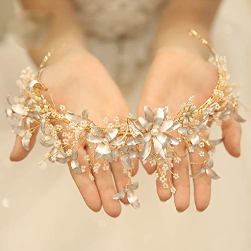 Banda para El Cabello Corona Nupcial Accesorios De Boda Exquisita Aleación Chapada En Cristal Flores Tejidas a Mano Originales Corona con Banda para La Cabeza Pesada