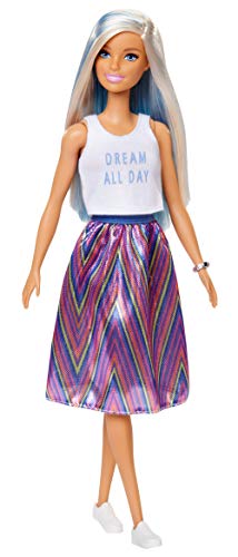 Barbie - Fashionista Muñeca con Mechas Azules y Falda Estampada (Mattel FXL53) , color/modelo surtido