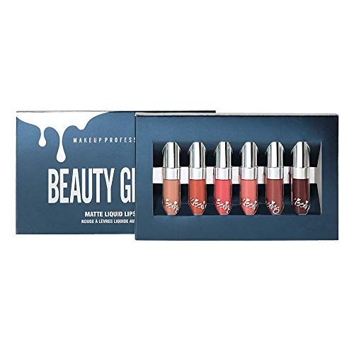 Beauty Glazed 6PCS Sexy Mate Brillo Labial, Lápiz Labial Líquido de larga Duración Hidratante Impermeable, Maquillaje Profesional para Bálsamo Labial