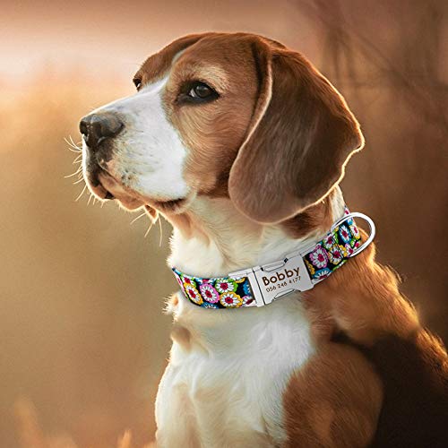 Beirui - Collar ajustable para perro con placa de identificación personalizable y hebilla de liberación rápida; para perros pequeños, medianos y grandes. Tallas S, M y L